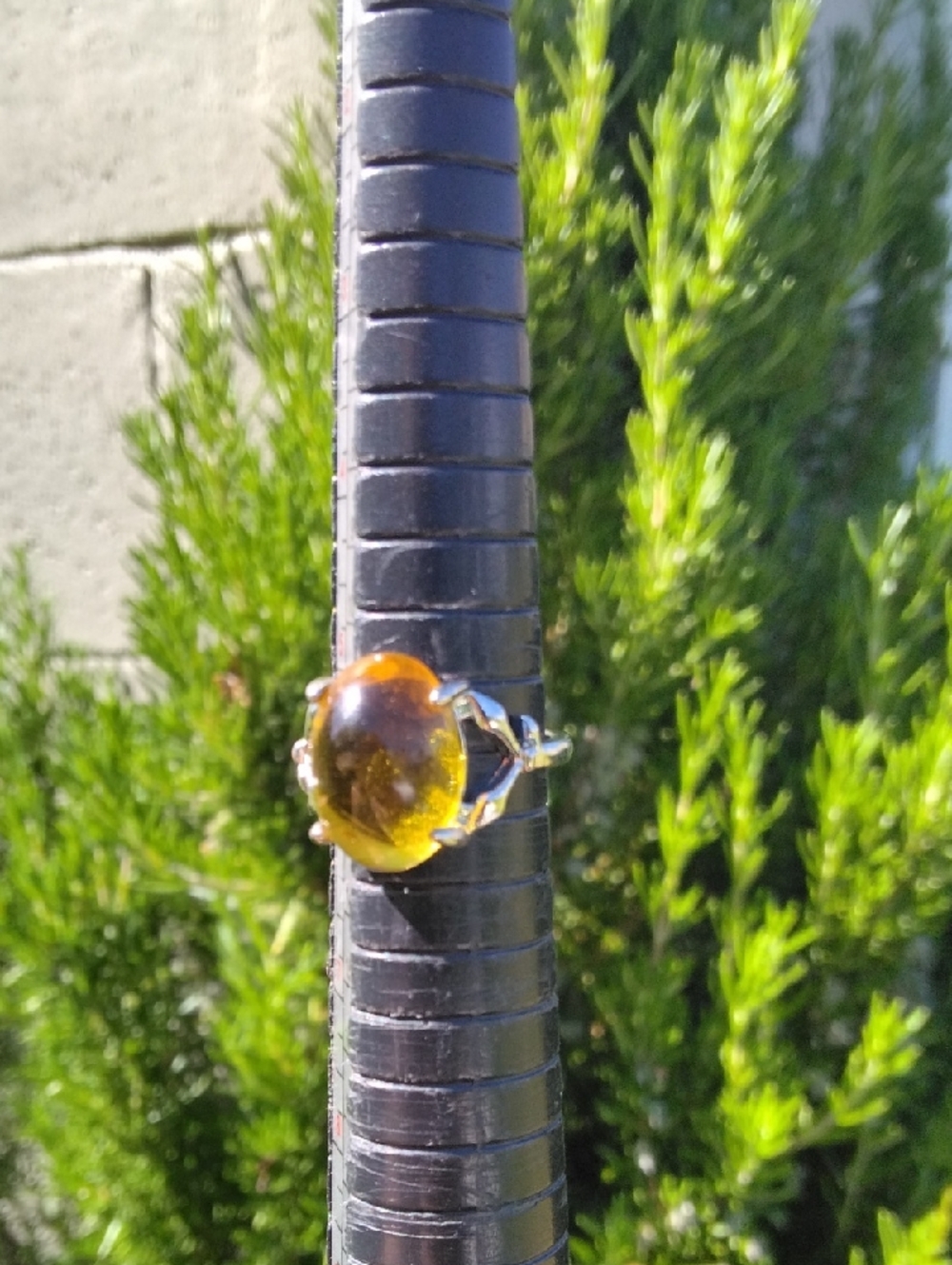 yellow Glass Silver Tone Ring